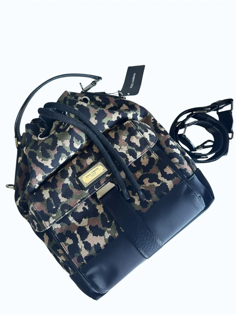 $2900 NWT Dolce & Gabbana Leopard Camouflage Jacquard Bucket Bag Backpack